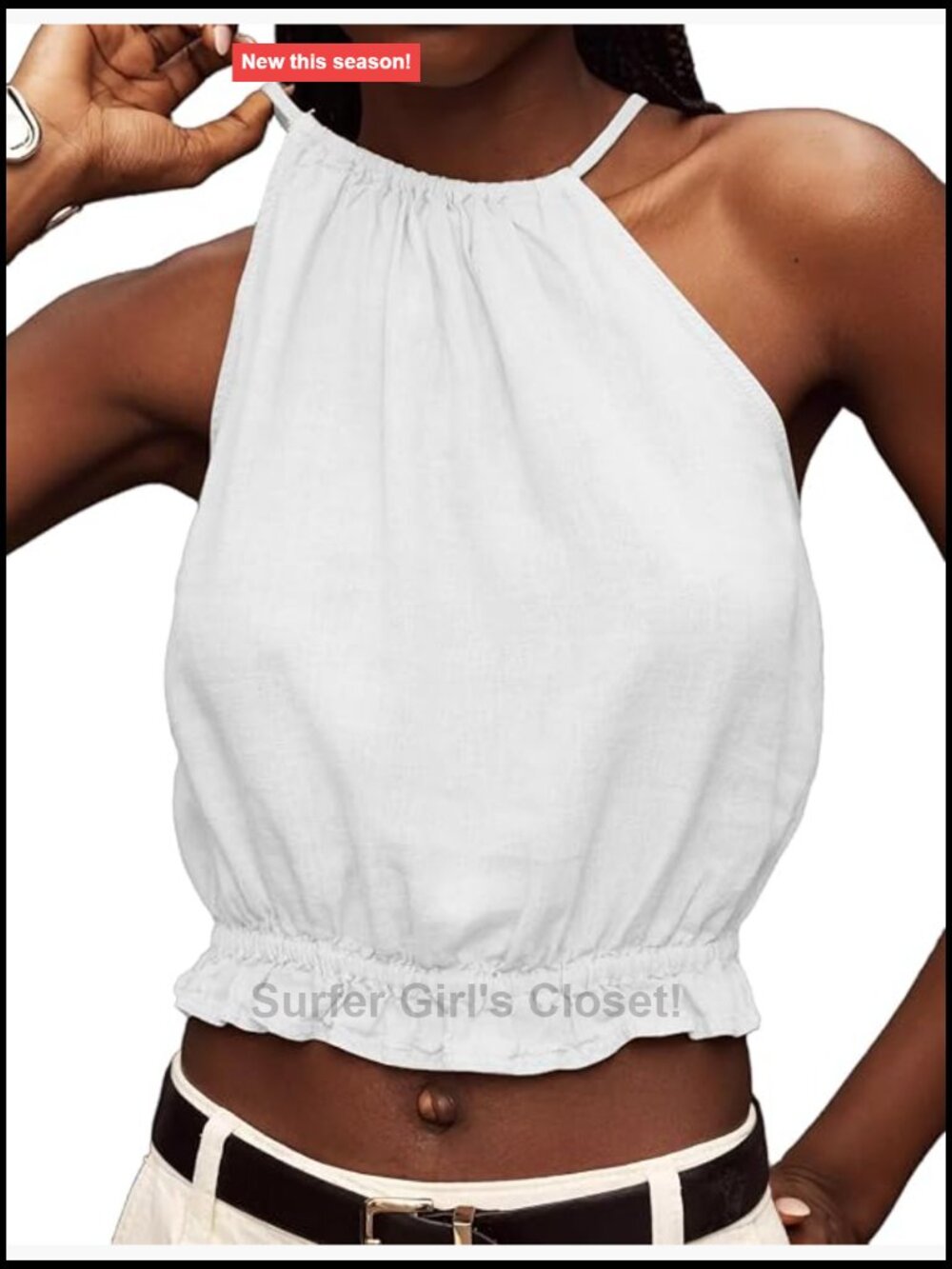 Linen Blend Women's Halter Tank Top Cropped Sleeveless High Neck Summer Vacation
